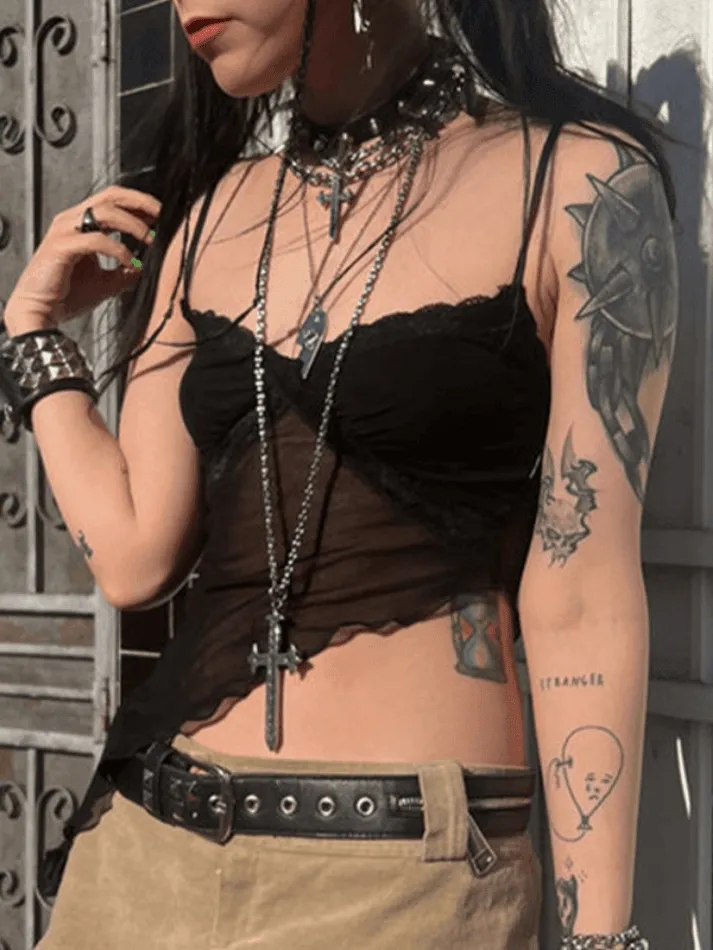 See Through Asymmetric Hem Cami Top