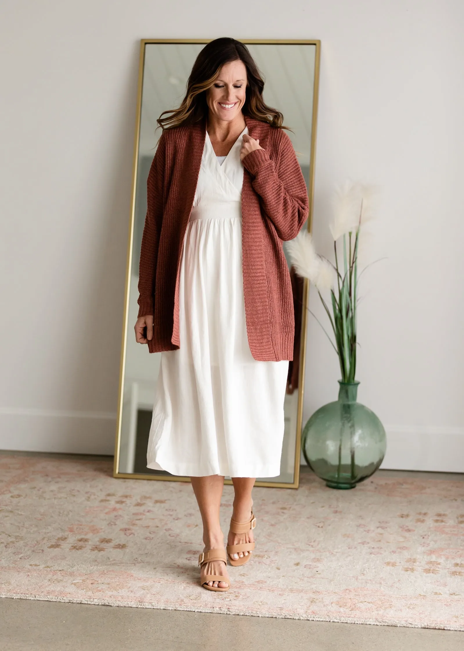 V-Neck Pleated Classic White Midi Dress - FINAL SALE